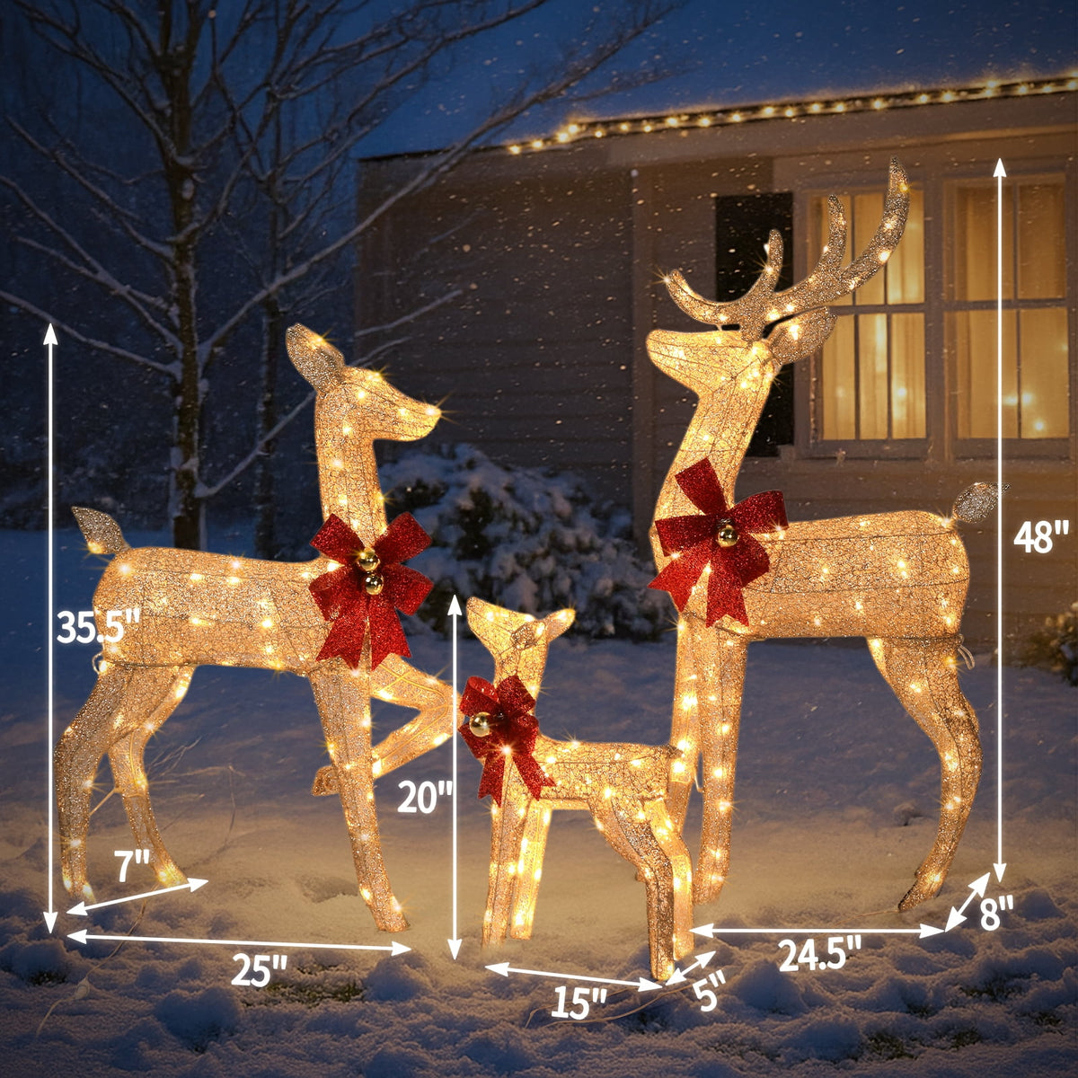 Ktaxon Christmas Outdoor Decor 4FT Lighted Reindeer Set 3Pcs Yard Deer Decorations LED Lights - Gold