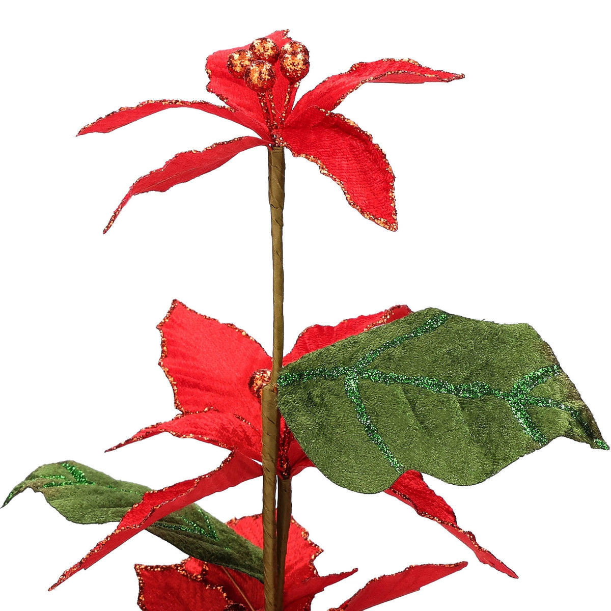 Red and Green Glitter Poinsettia Decorative Christmas Pick, 18", by Holiday Time