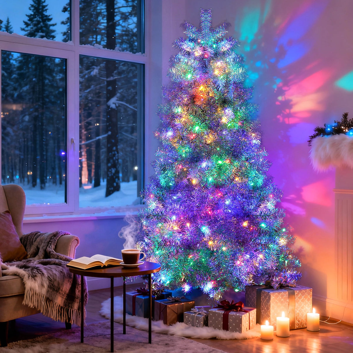 6ft Artificial Christmas Tree, 180 lED Christmas Tree with Metal Stand, Green Xmas Trees Seasonal Holiday Decoration Tree