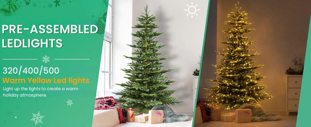 Bringstar 6Ft Prelit Christmas Tree, Premium Artificial Tree with 814 Realistic PE&PVC Mixed Tips, 400 Warm Lights