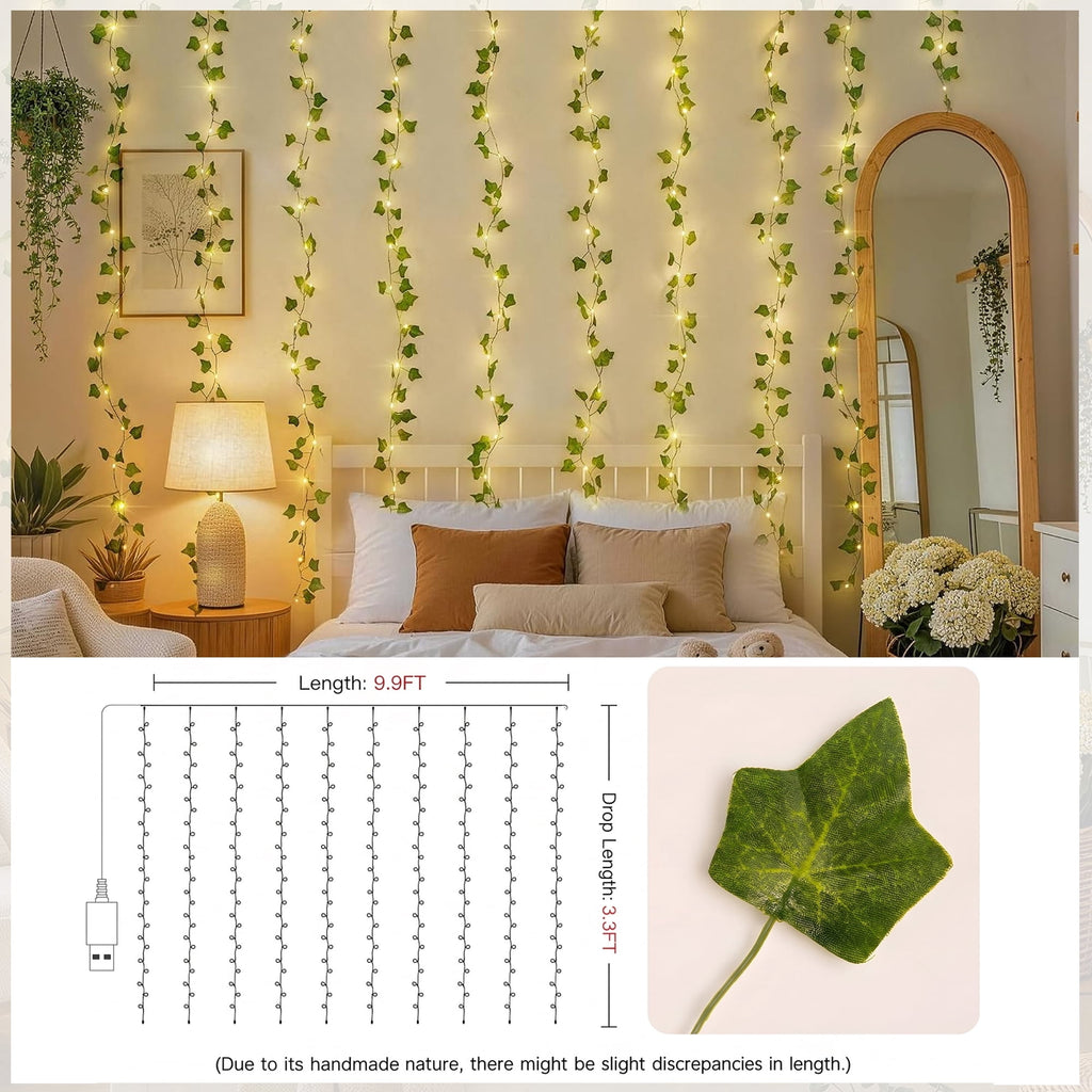 DAYBETTER Ivy Curtain String Lights, 200 LED USB Powered Hanging Artificial Plant Fairy Lights with 8 Modes, for Wedding Party Holiday Decor (9.9 x 6.6FT)