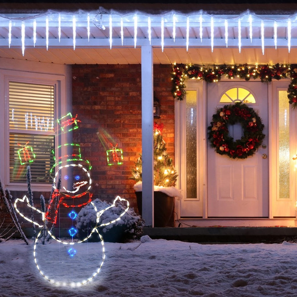 Christmas Light String Figurine Ornament Penguin Fun Animated Snowball Fight Active Frame Decor Snowman LED Night Light Luminous Indoor Outdoor Party Garden Lawn Figurine