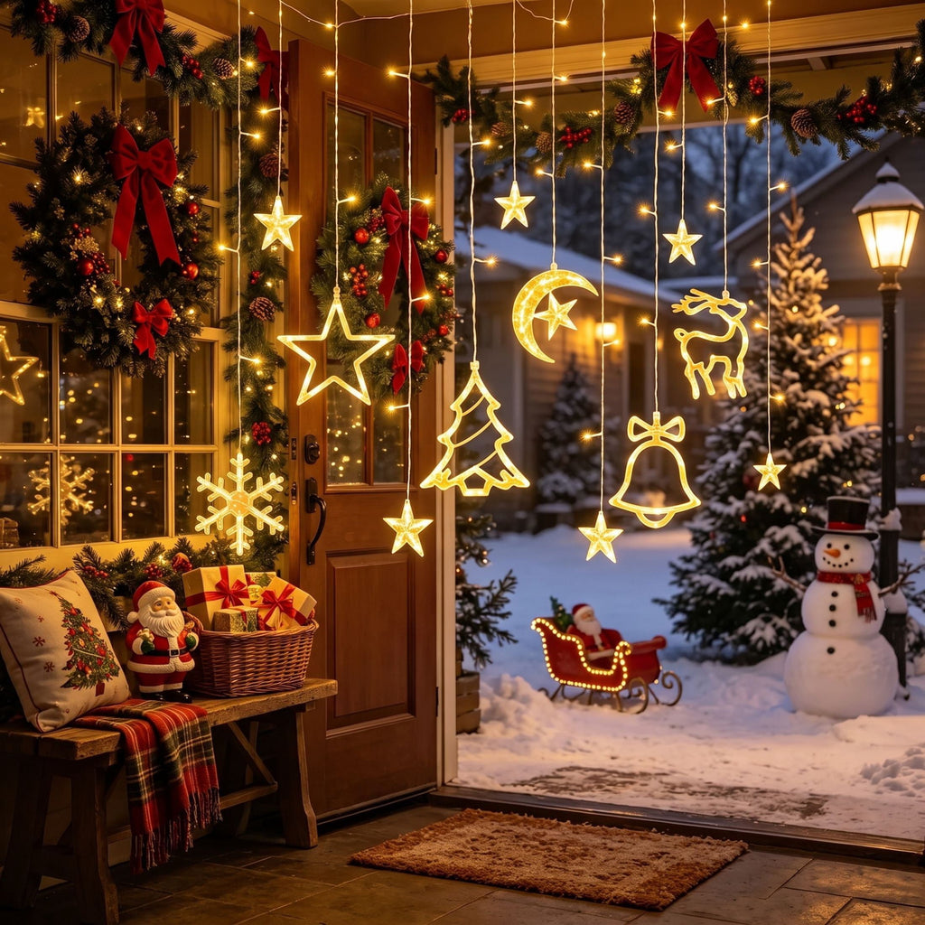 Scidweet Christmas Lights Decorations, 11.5 FT Hanging Twinkle Fairy Christmas Curtain Lights for Home Indoor Outdoor Window Xmas Decor, Warm White