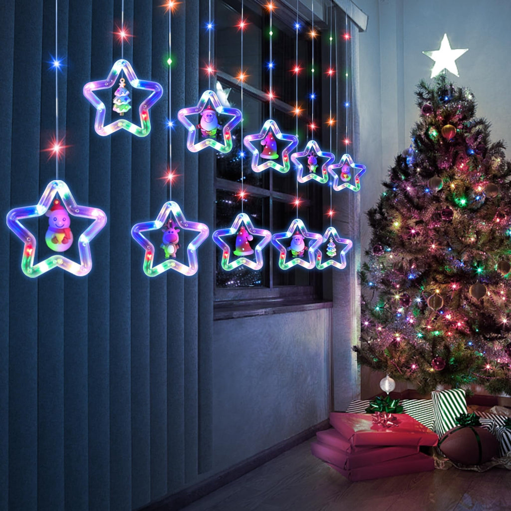WILLED Christmas String Lights, 120 LED Window Curtain Lights with Christmas Ornaments, 9.8ft USB Powered Warm White Waterproof Fairy Lights Indoor Outdoor for Xmas Tree Patio Garden Party Home Decor