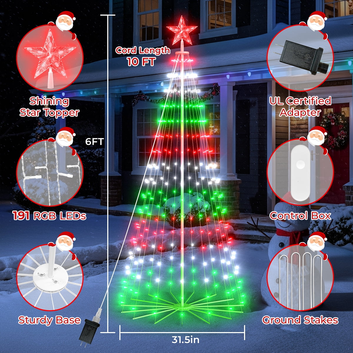 8FT 236 LED Christmas Cone Tree Smart Light with 58 Modes DIY Timer Remote Dimmable Artificial Christmas Tree for Porch Yard Patio Indoor Outdoor Xmas Holiday Decor