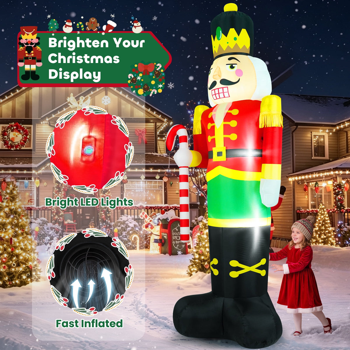 Yexmas 8FT Christmas Inflatable Nutcracker Soldier Blow Up Yard Decor with LED Light for Outdoor Christmas Party ,Garden and Lawn