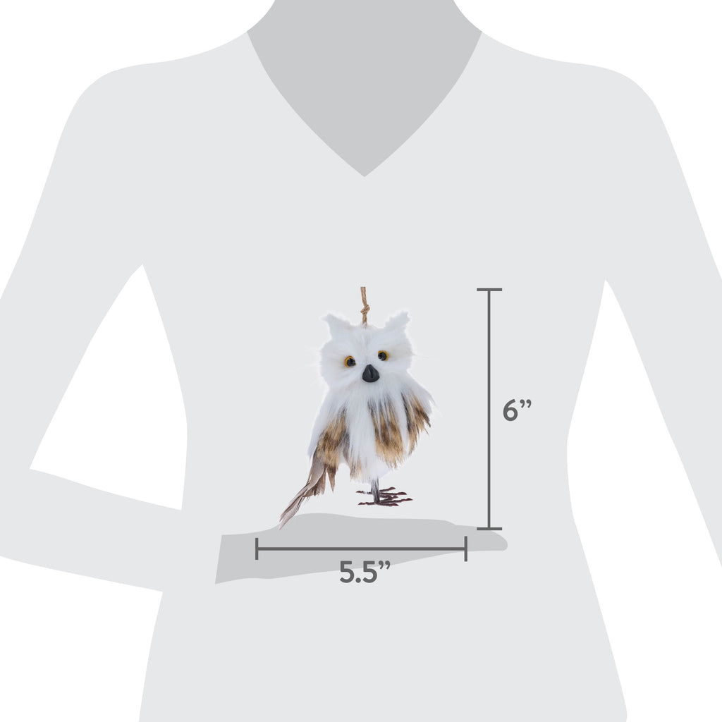 White and Brown Plush Owl Christmas Ornament, 6", by Holiday Time