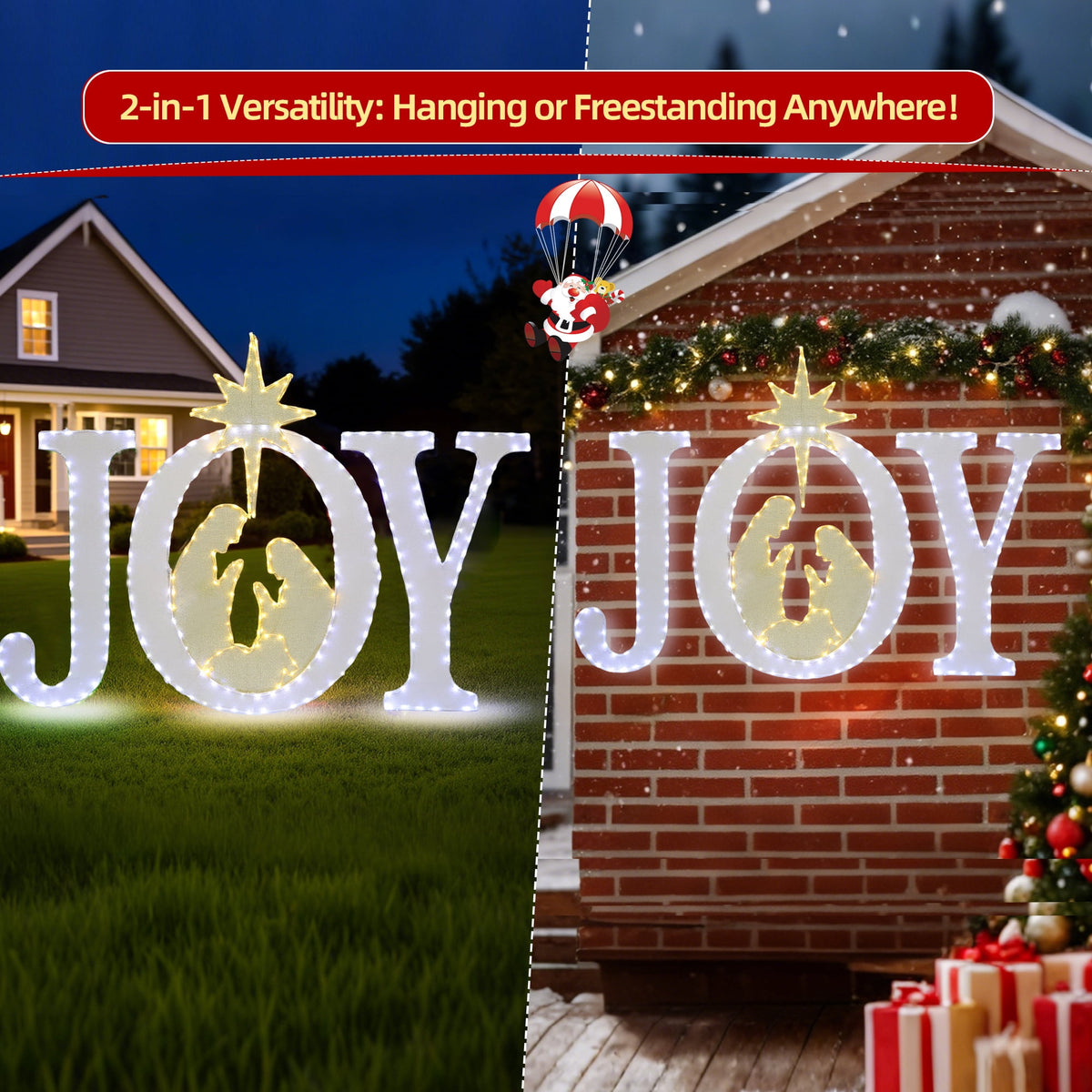 Starfree 49-inch Outdoor Nativity Decoration Lighted JOY Sign with Outdoor Christmas Yard Decorations Hanging and Standing Options for Porch & Garden