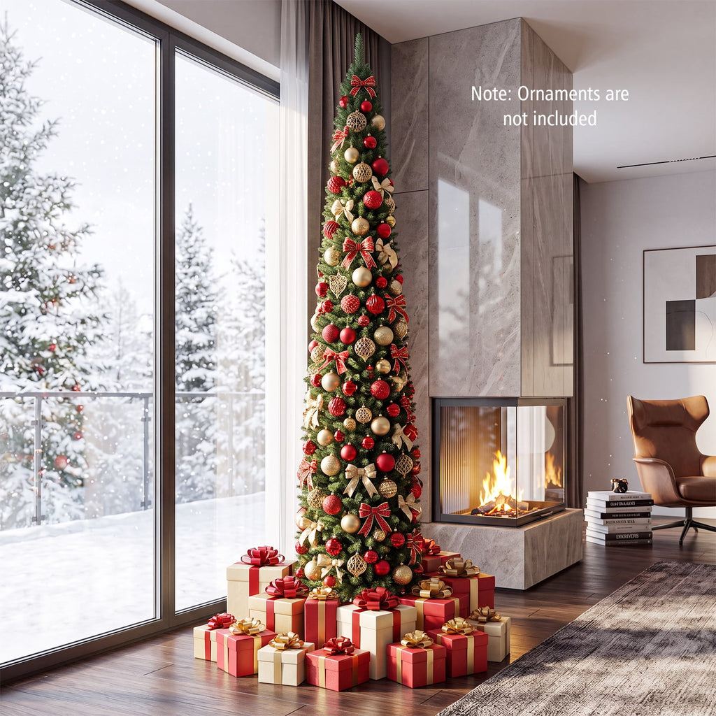 Costway 5 FT Pre-Lit Pencil Christmas Tree with 150 LED Lights & 296 Branch Tips Party