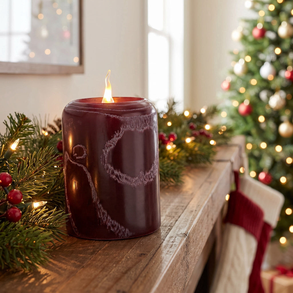 Battery-Operated LED Wooden Flameless Christmas Candle, Mauve, 5", by Holiday Time