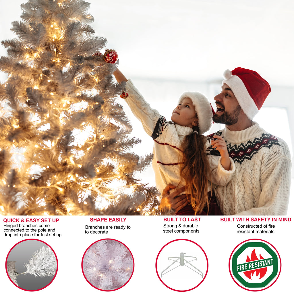 Puleo International 4.5 ft Pre-Lit Shiny White Northern Fir Artificial Christmas Tree with 200 UL-Listed Clear Lights