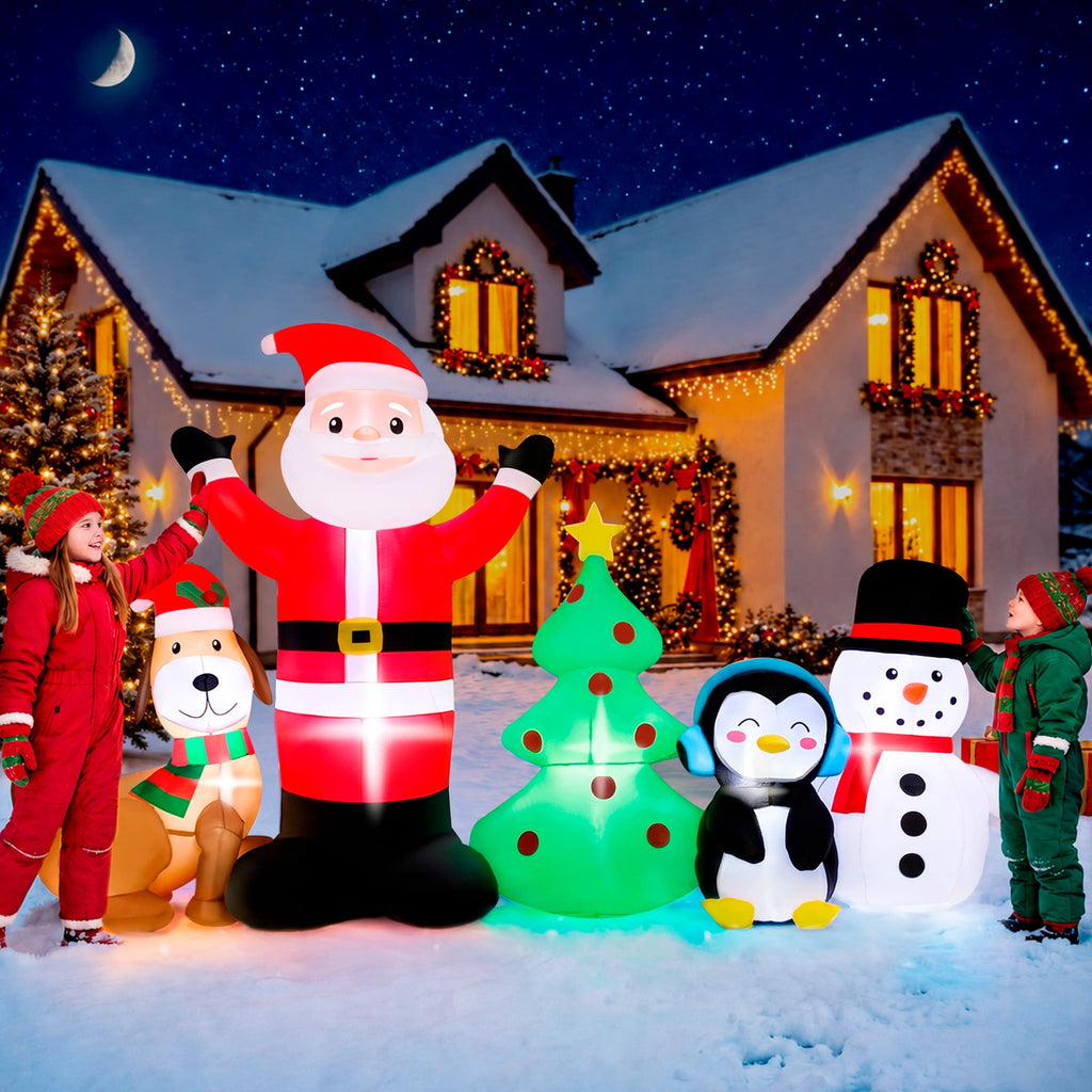 Firstness 8ft Christmas Inflatable,Christmas Blow ups Santa Snowman Xmas Tree Penguin Dog with LED Lights, Yard Garden Party Outdoor Decoration