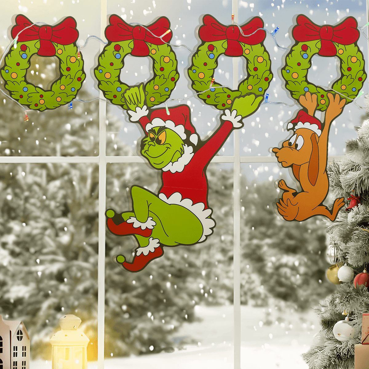 Outdoor Christmas Fence Decorations, 6Pcs Light Up Green Monster Fence Peeker Signs Decor with LED String Lights for Yard Garden Lawn Fireplace, Christmas Tree Decoration