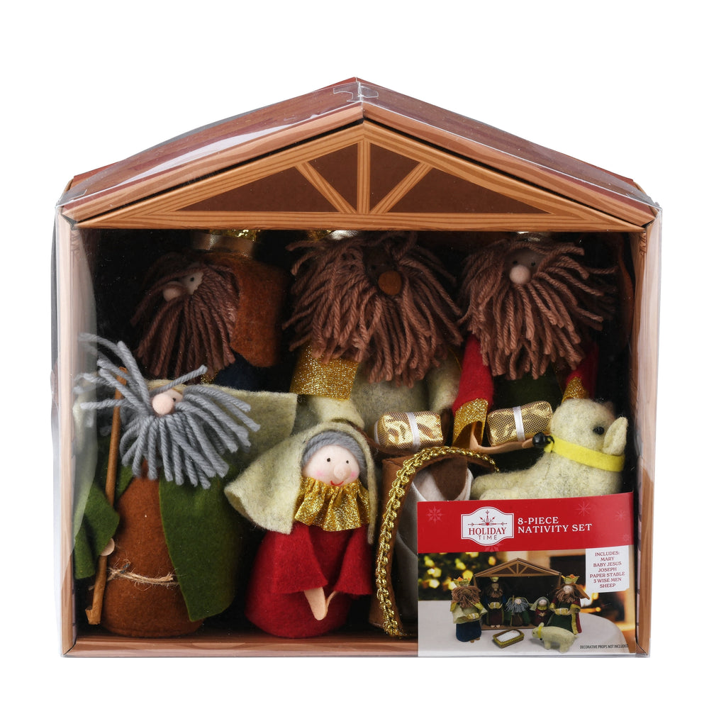 Fabric Tabletop Indoor Nativity Scene Christmas Decoration, 10" x 11", 8 Pieces, by Holiday Time