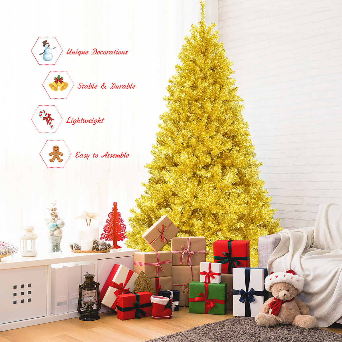 Costway 7.5 FT Artificial Christmas Tree Hinged Unlit Xmas Tree Silver