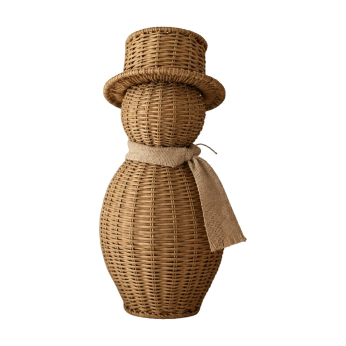 FeiBiQiuBi 14.9" Resin Rattan Style Snowman, Rustic Snowman Decorations with Bow, Woven Natural Style Freestanding Design Winter Farmhouse Decor for Home Kitchen Garden, Holiday Table Mantel Decor