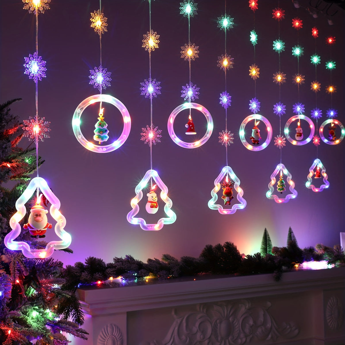 WILLED Christmas String Lights, 120 LED Window Curtain Lights with Christmas Ornaments, 9.8ft USB Powered Warm White Waterproof Fairy Lights Indoor Outdoor for Xmas Tree Patio Garden Party Home Decor