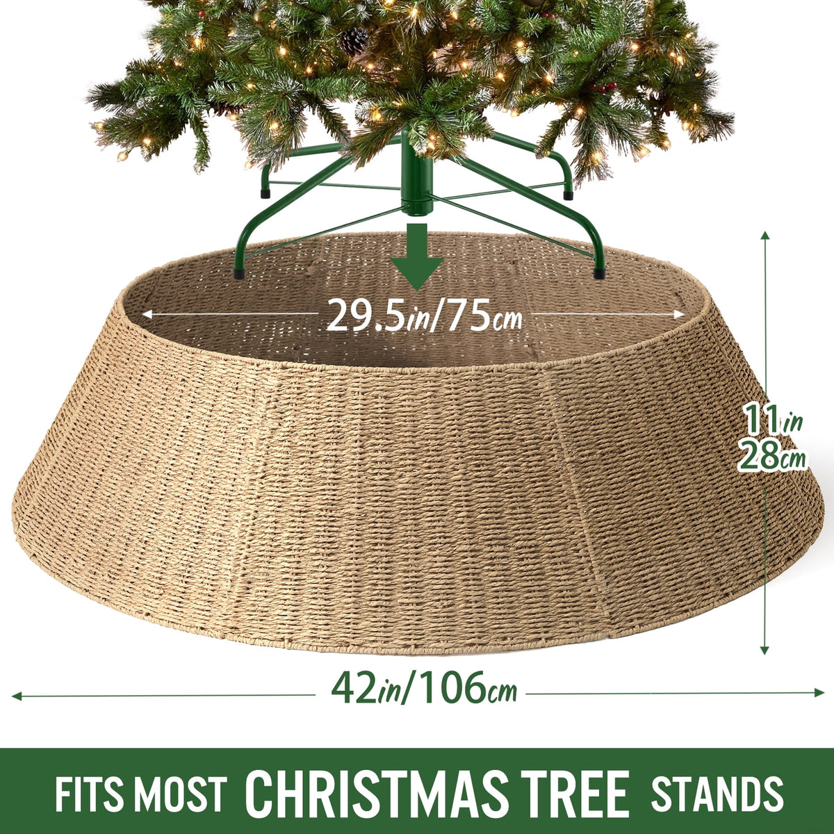 Ayieyill 26 inch Christmas Tree Collar, Christmas Tree Skirt for Christmas Tree Decorations | Rattan (Pink)