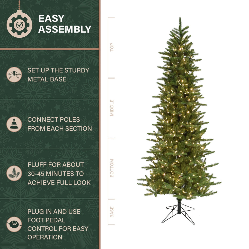 Fraser Hill Farm 6.5-Ft. Carmel Pine Slim Christmas Tree with White Incandescent Smart Lights, FFCP065-3GR
