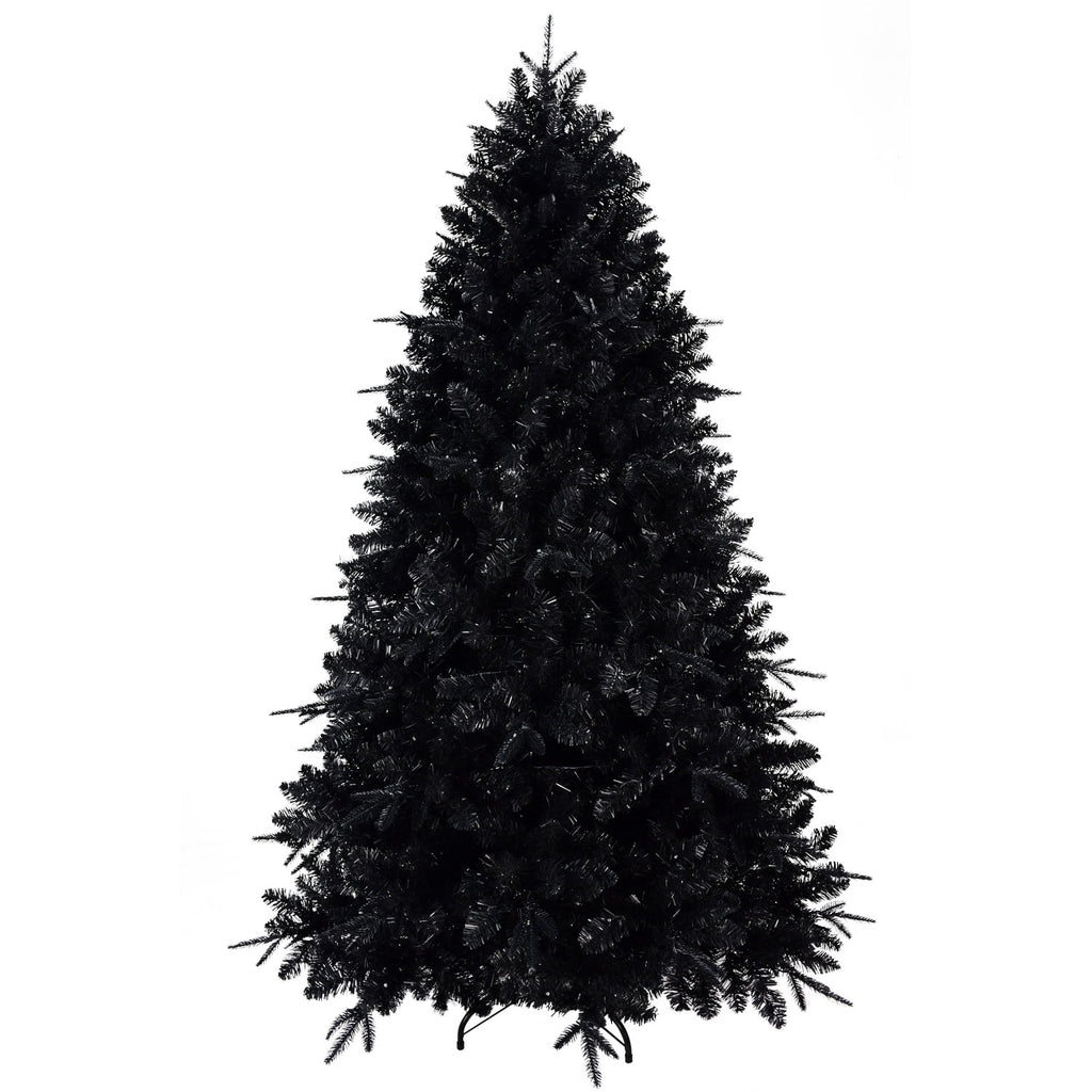 Artificial 7.5ft Black LED-lit Christmas Tree with 2156PE/PVC Mixed Branch Tips,Hinged Premium & Foldable Base for Indoor Holiday Decorating