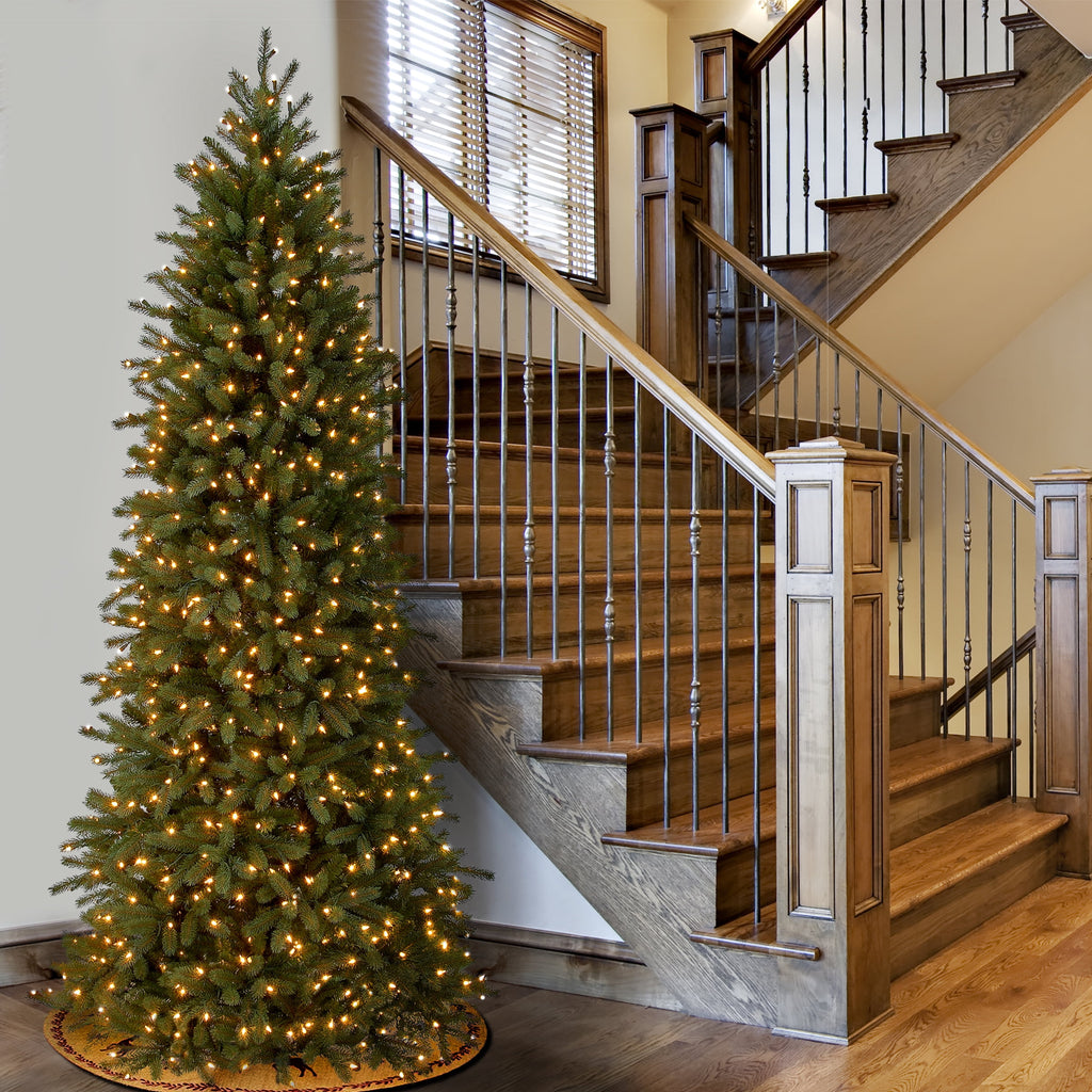 National Tree Company 6.5 ft. Pre-Lit Feel Real® Artificial Pencil Slim Christmas Tree, Jersey Fraser Fir, Green, Clear Lights, Includes Stand