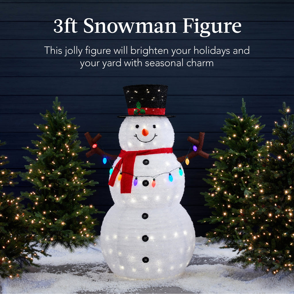 Best Choice Products 3ft Lighted Pop-Up Snowman, Outdoor Christmas Holiday Decoration w/ 100 LED Lights, Hat , Scarf