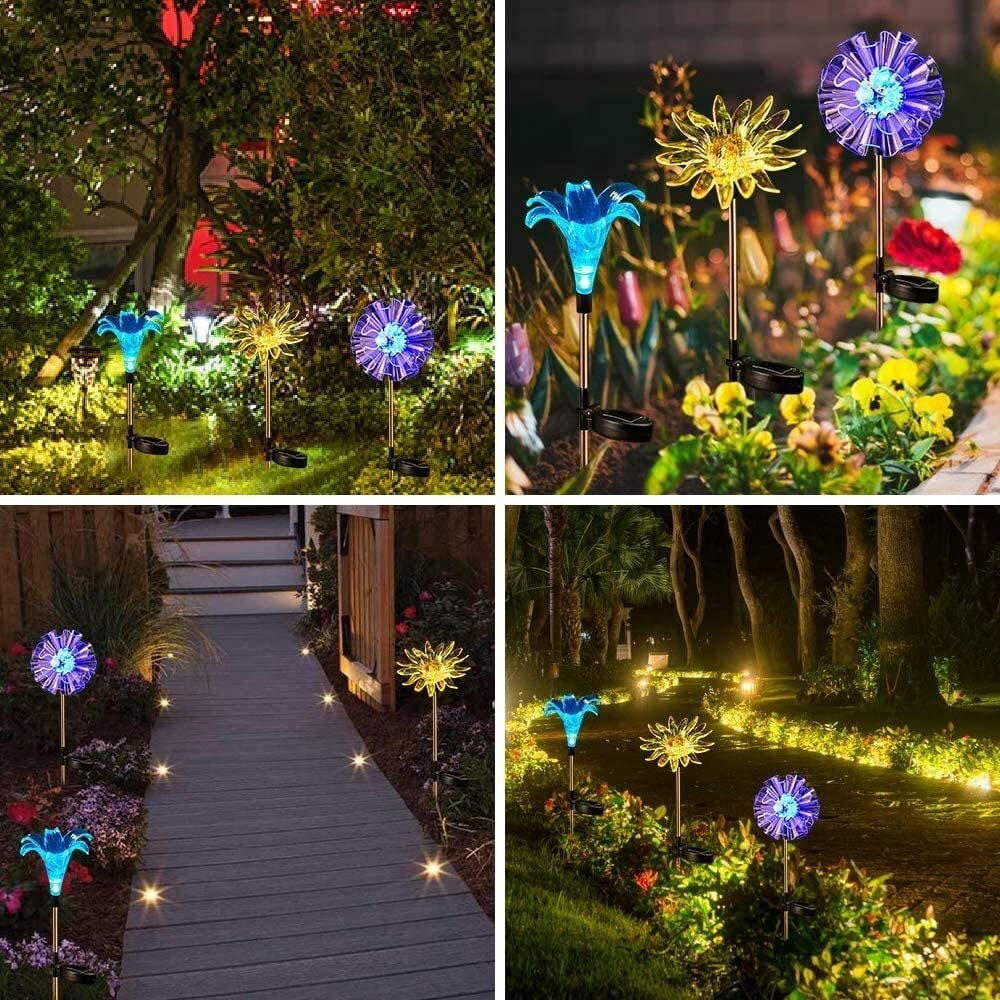 QiShi Solar Garden Lights Tree Outdoor Multi-Color Changing LED Stake Lights Flower for Garden, Patio, Yard and Decoration Solar Flickering Tree Lights (Tree,2 Pack)