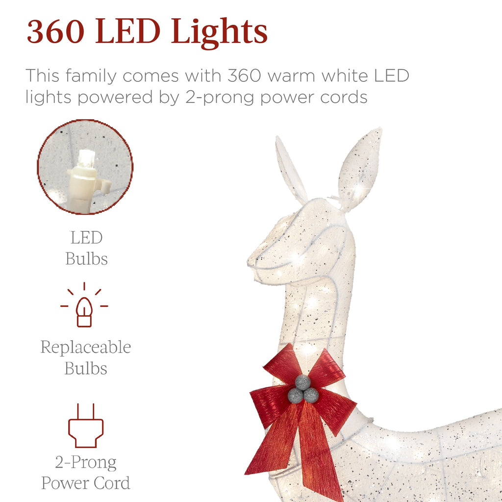 Best Choice Products 3-Piece Lighted Christmas Deer Set Outdoor Yard Decoration w/ 360 LED Lights, Stakes - White