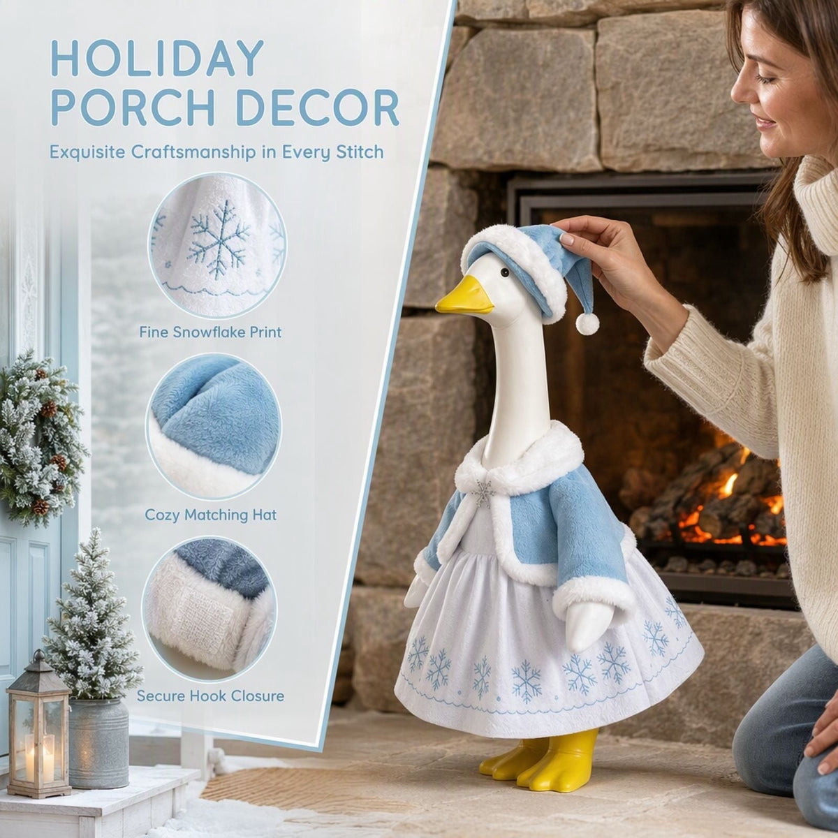 Aurorax Christmas Goose Clothes for Cement Goose Porch Goose 23"/17",Porch Goose Outfit 19 inch,Red Holiday Porch Goose Clothing Accessories for Garden Lawn Yard