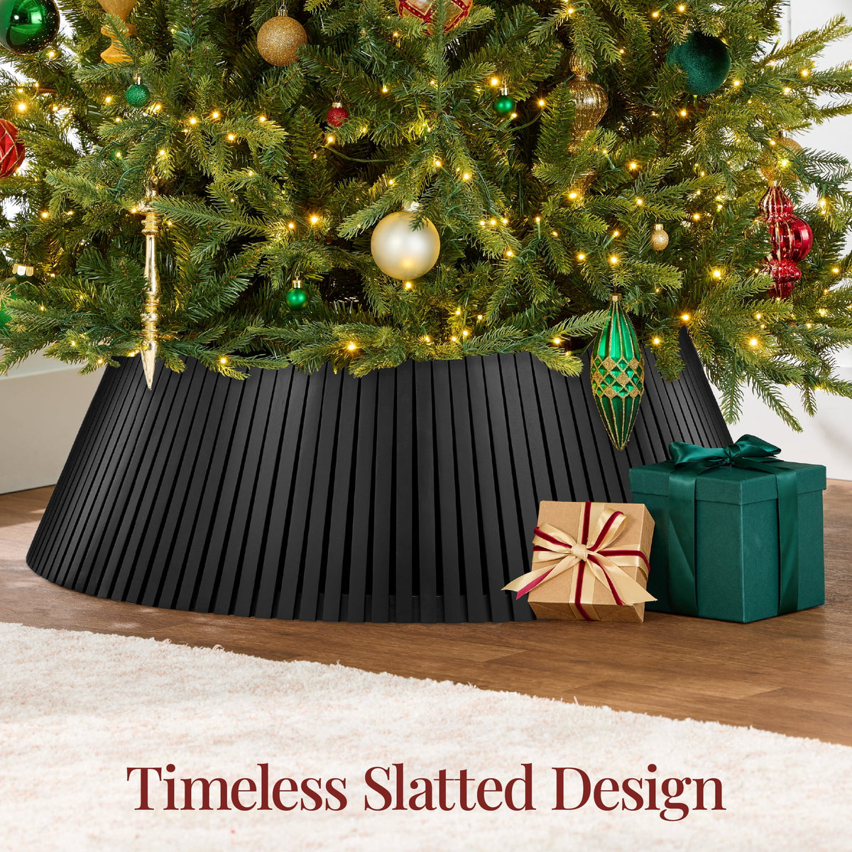 Best Choice Products 36in Christmas Tree Collar, Solid Wood Slatted Tree Skirt Holiday Accessory for Home - Walnut