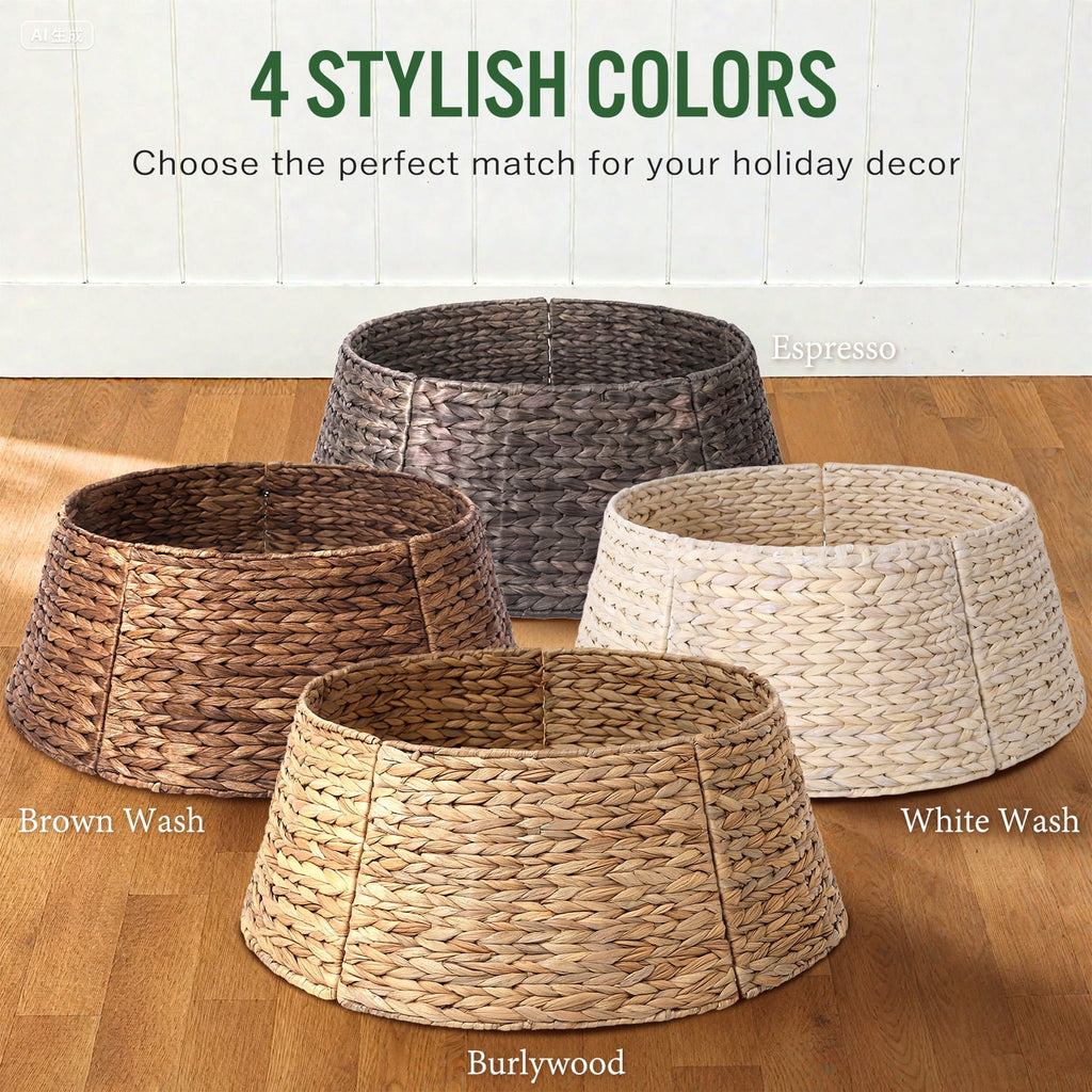 Ayieyill 26in Woven Hyacinth Christmas Tree Collar, Christmas Tree Decorations, Tree Skirt Accessory w/ Cord Cut-Out | Natural