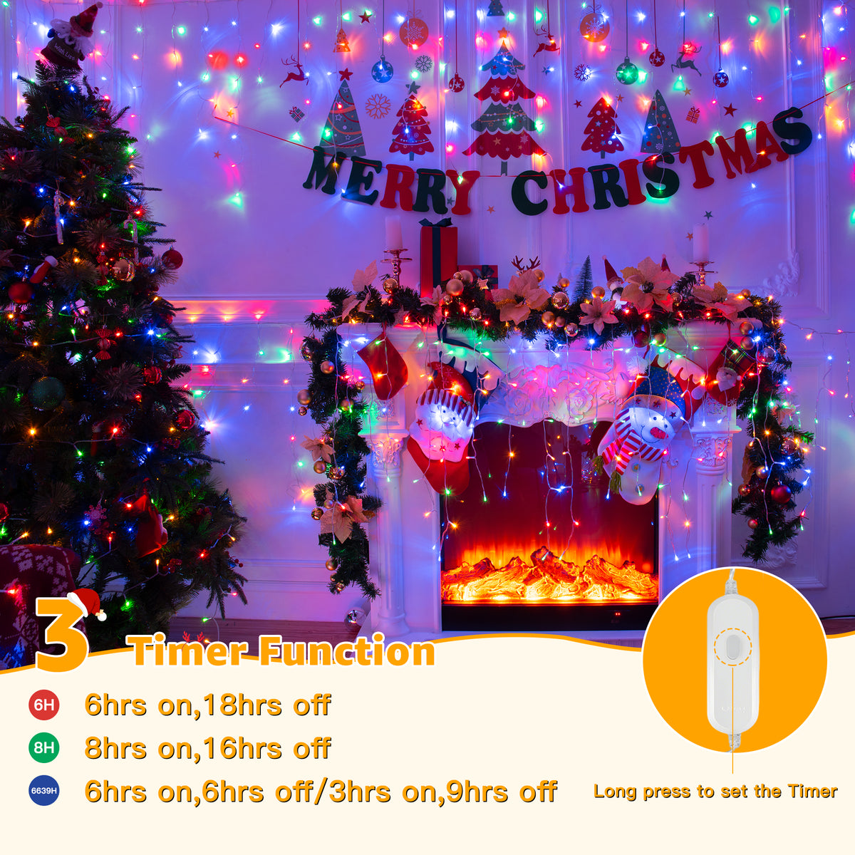 Ollny 24ft 216 LED Icicle Lights for Outside, 8 Lighting Modes 3 Timing Waterproof Icicle Christmas Lights Indoor Outdoor Decorations, White