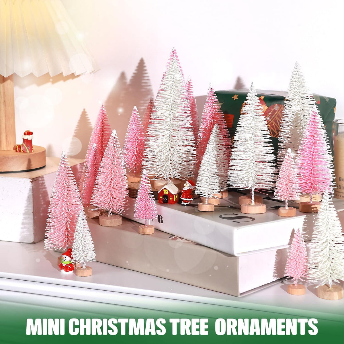 Ayieyill 30PCS Artificial Mini Christmas Trees, Mini Pine Tree Sisal Trees with Wood Base Bottle Brush Trees for Christmas Table Top Decor Winter Crafts Ornaments