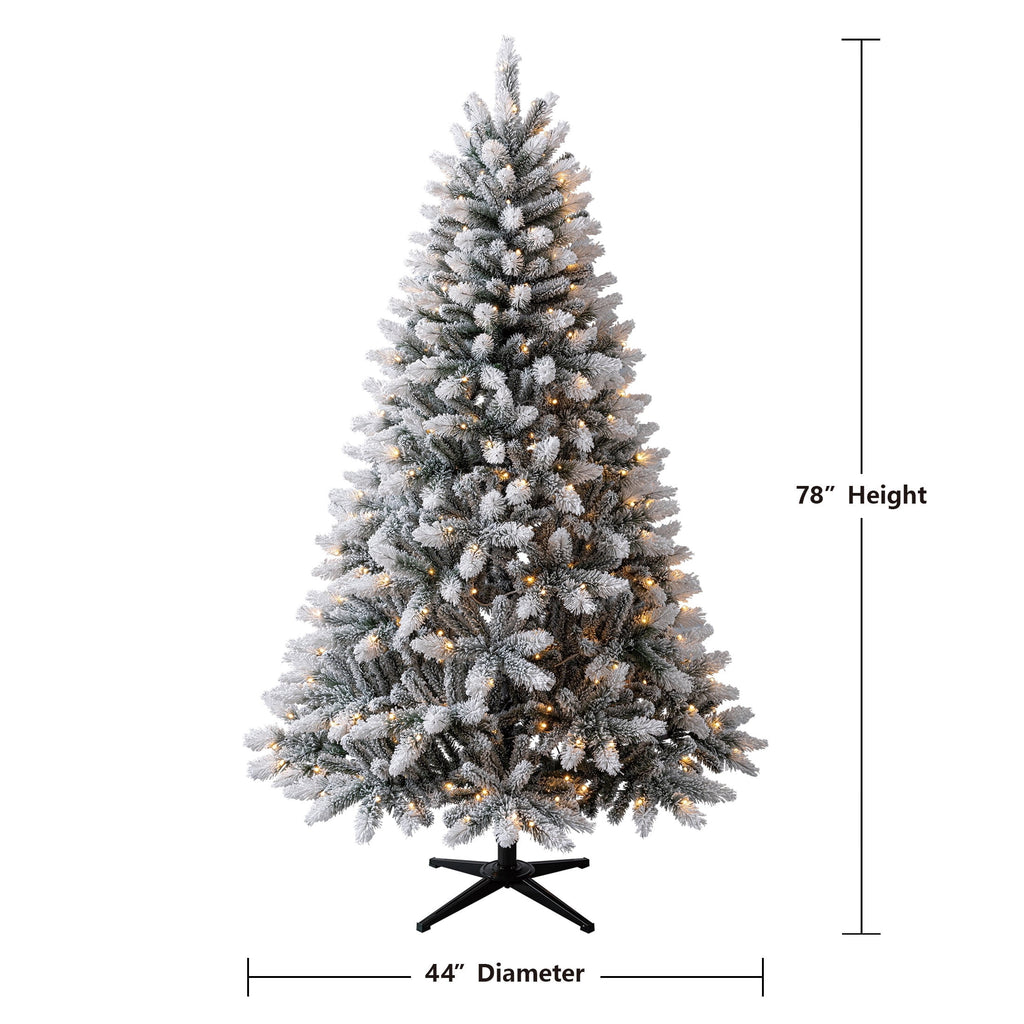 6.5' Pre-Lit Brewster Pine Snow-Flocked Green Artificial Christmas Tree with LumaDazzle Color-Changing Twinkle LED Lights and Stand, by Holiday Time