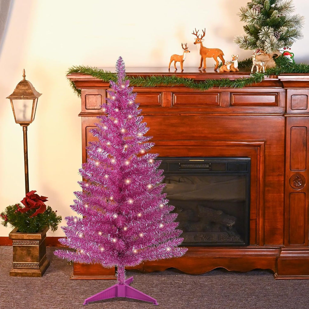 Mayhihi 4FT White Small Christmas Tree with Lights, Artificial Xmas Trees for Home Office