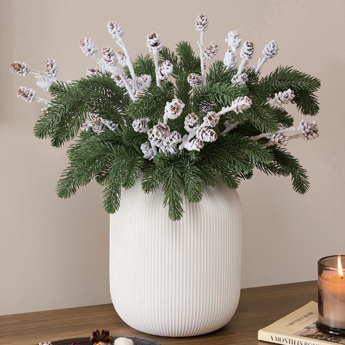 Snow-Flocked White Pinecones and Greenery Decorative Christmas Picks, 21", by Holiday Time