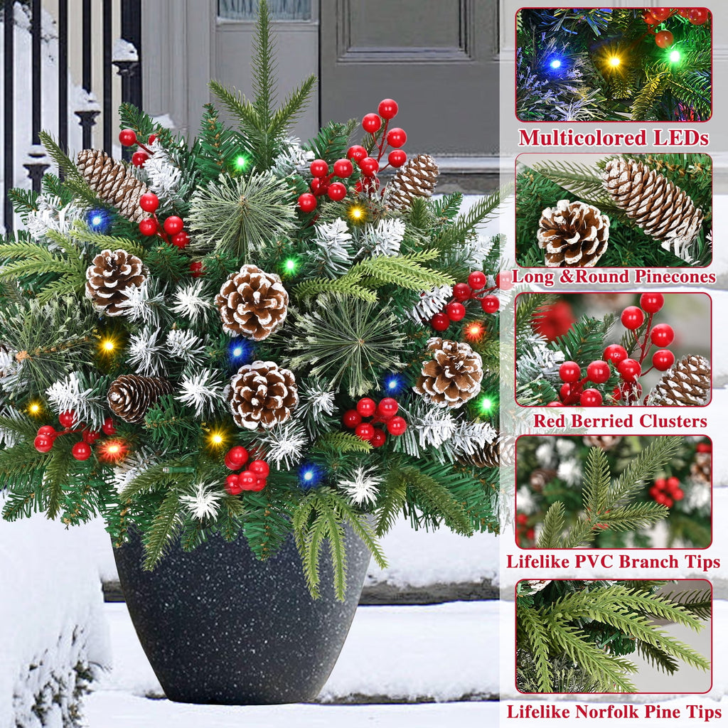 Ikfashoni 2 Pack Christmas Urn Filler, Pre-lit Outdoor Christmas Tree with Remote, Artificial Christmas Porch Pathway Decoration