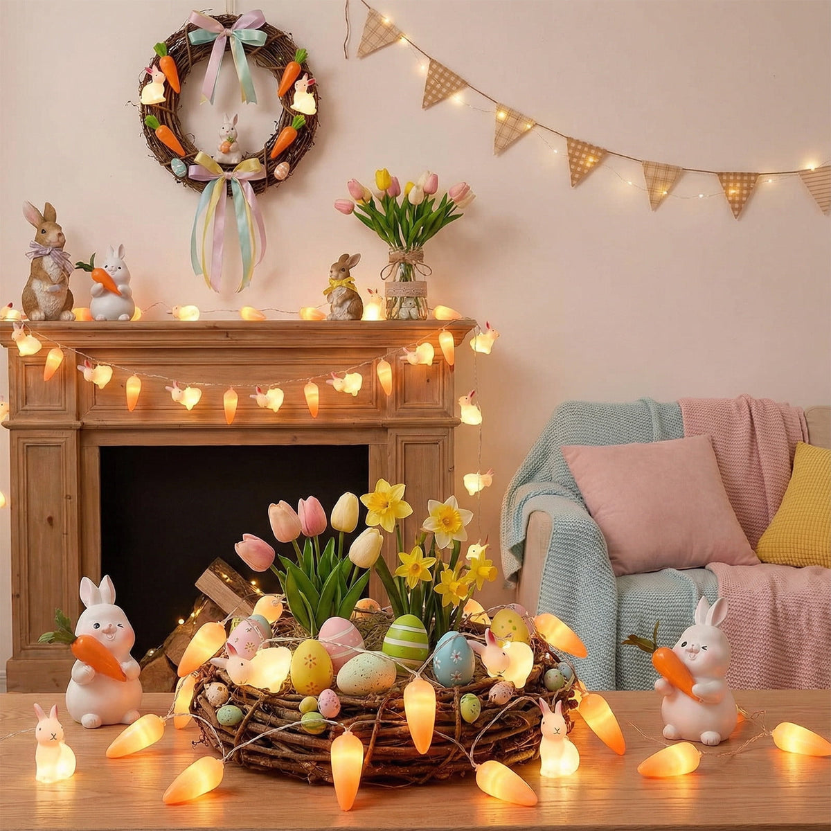 XGFHYJEH Easter Light Bunny String Lights Battery Operated 1.5M 10LED Fairy String Lights for Easter Decor Indoor Bedroom Patio Spring Theme Party Decor