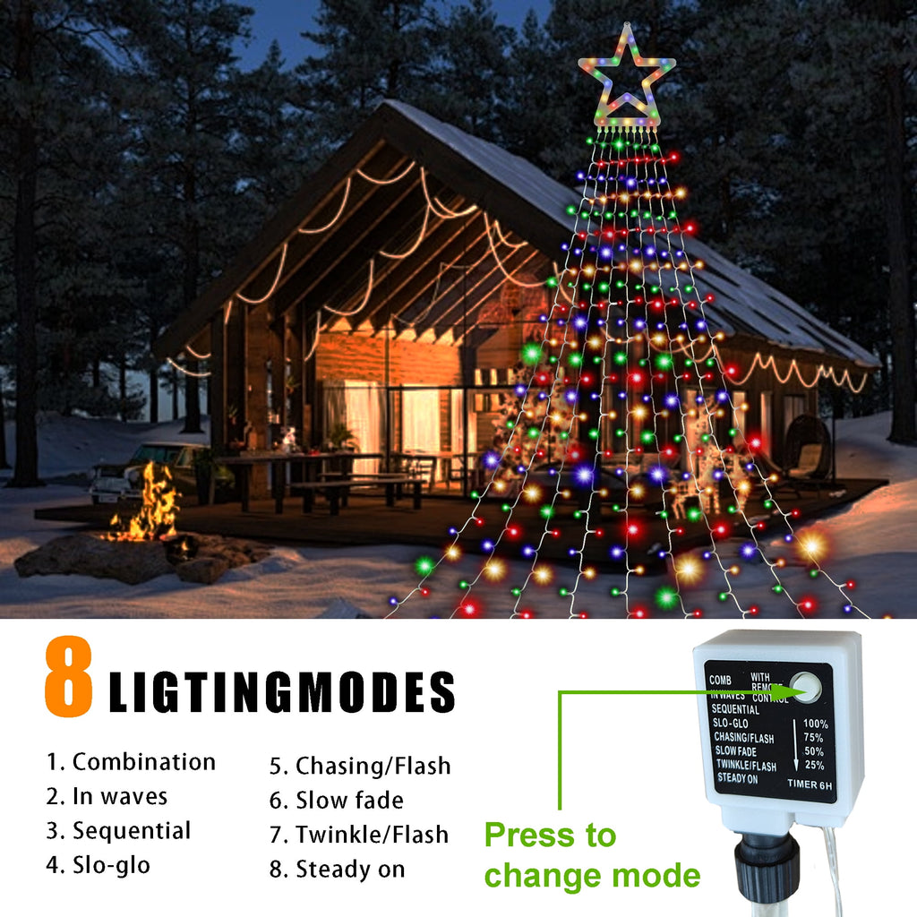 DAYBETTER Christmas String Lights Outdoor, Waterfall Star Lights with 317 LED, for Christmas Tree, New Year Decoration (Star-Multicolor)