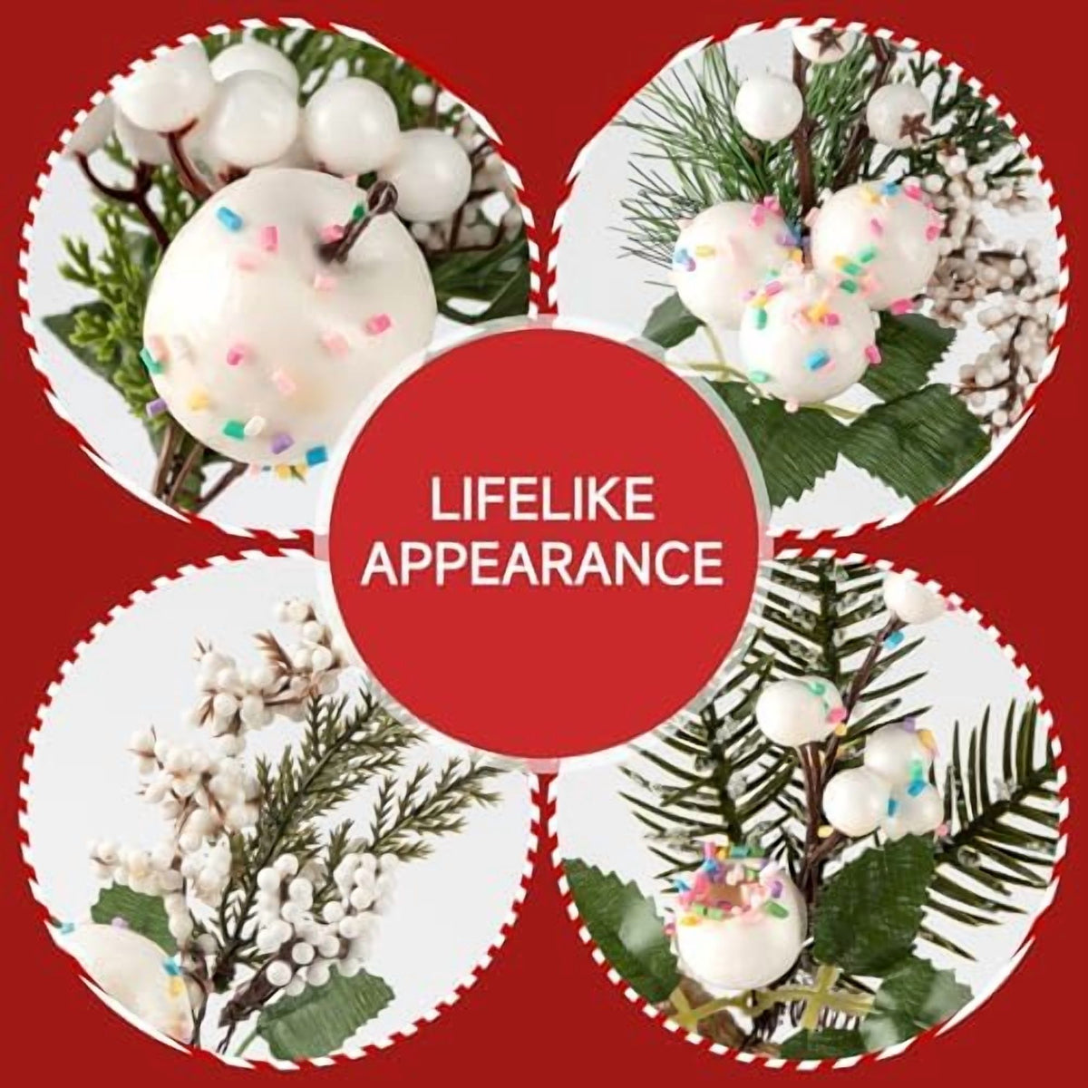 Crafare12 Pack Artificial Christmas Tree Picks Assorted Candy Pine Picks Spray with Pinecones Apples Holly Leaves Winter Holiday Season Decoration