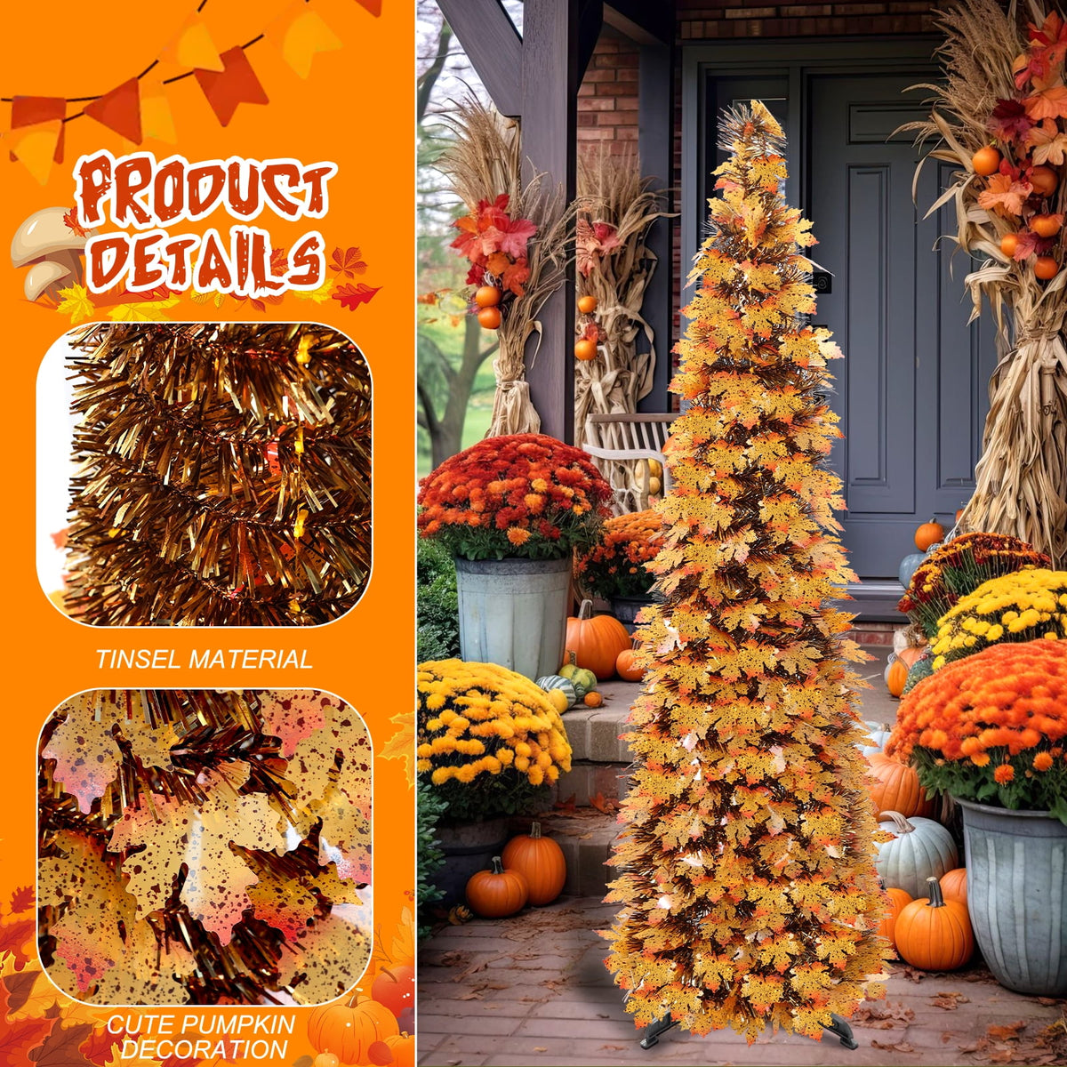 Ayieyill 5ft Halloween Tree Prelit, Pencil Pop up Tree with Light Halloween Decoration | Indoor | Black