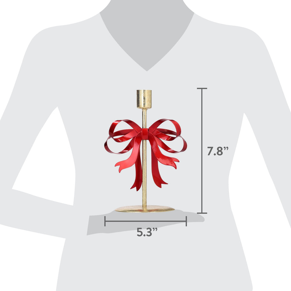 Small Gold and Red Bow Metal Christmas Taper Candle Holder, 7.8", by Holiday Time