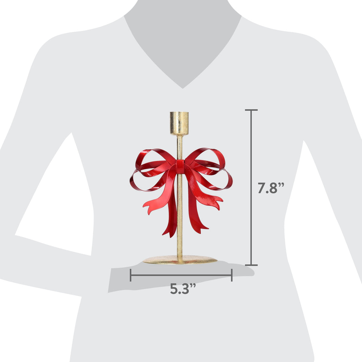 Small Gold and Red Bow Metal Christmas Taper Candle Holder, 7.8", by Holiday Time