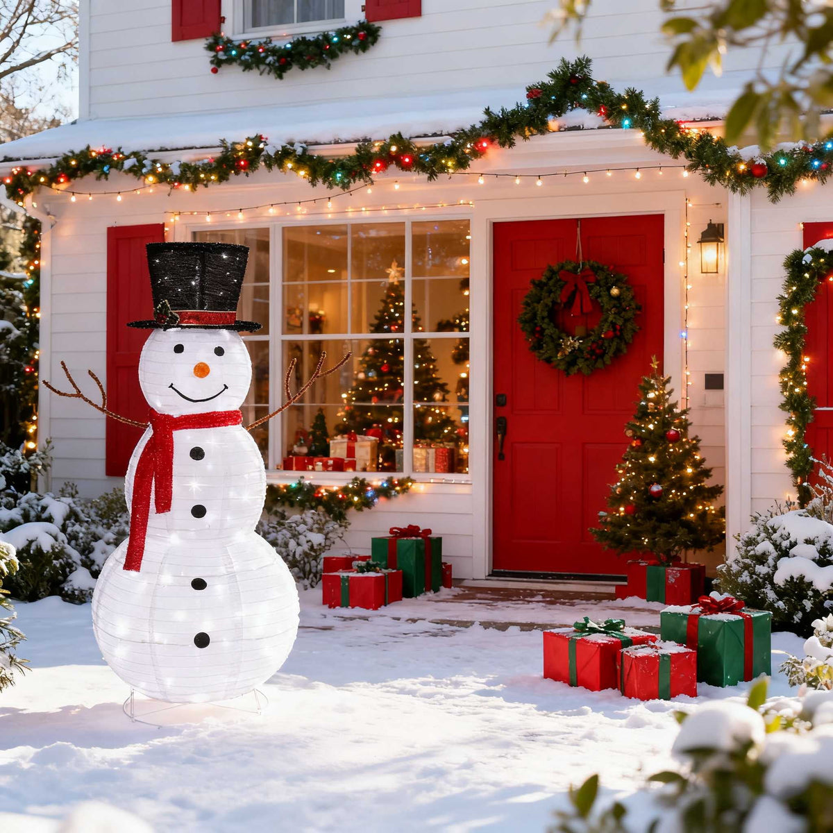 Zimtown LED Lighted Snowman Christmas Snowman w/ 180 LED Lights,Hat Christmas Outdoor Decoration