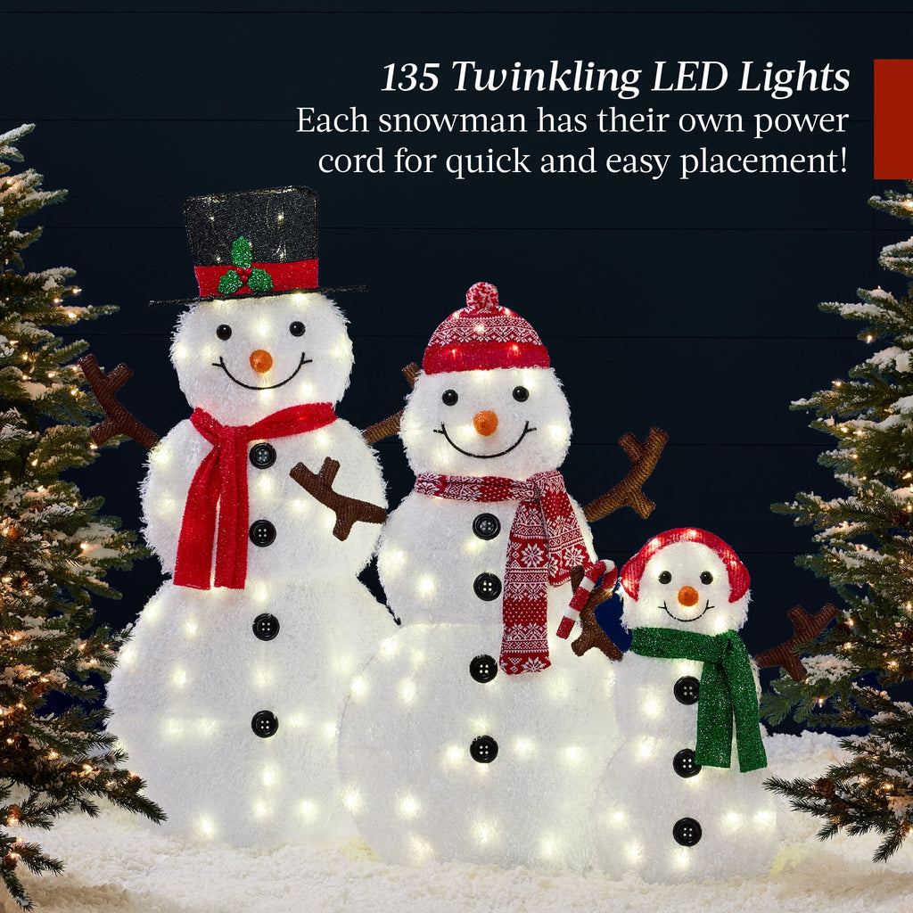 Best Choice Products 3-Piece 2D Lighted Snowman Family Set Outdoor Yard Decor w/ 135 Twinkling LED Lights