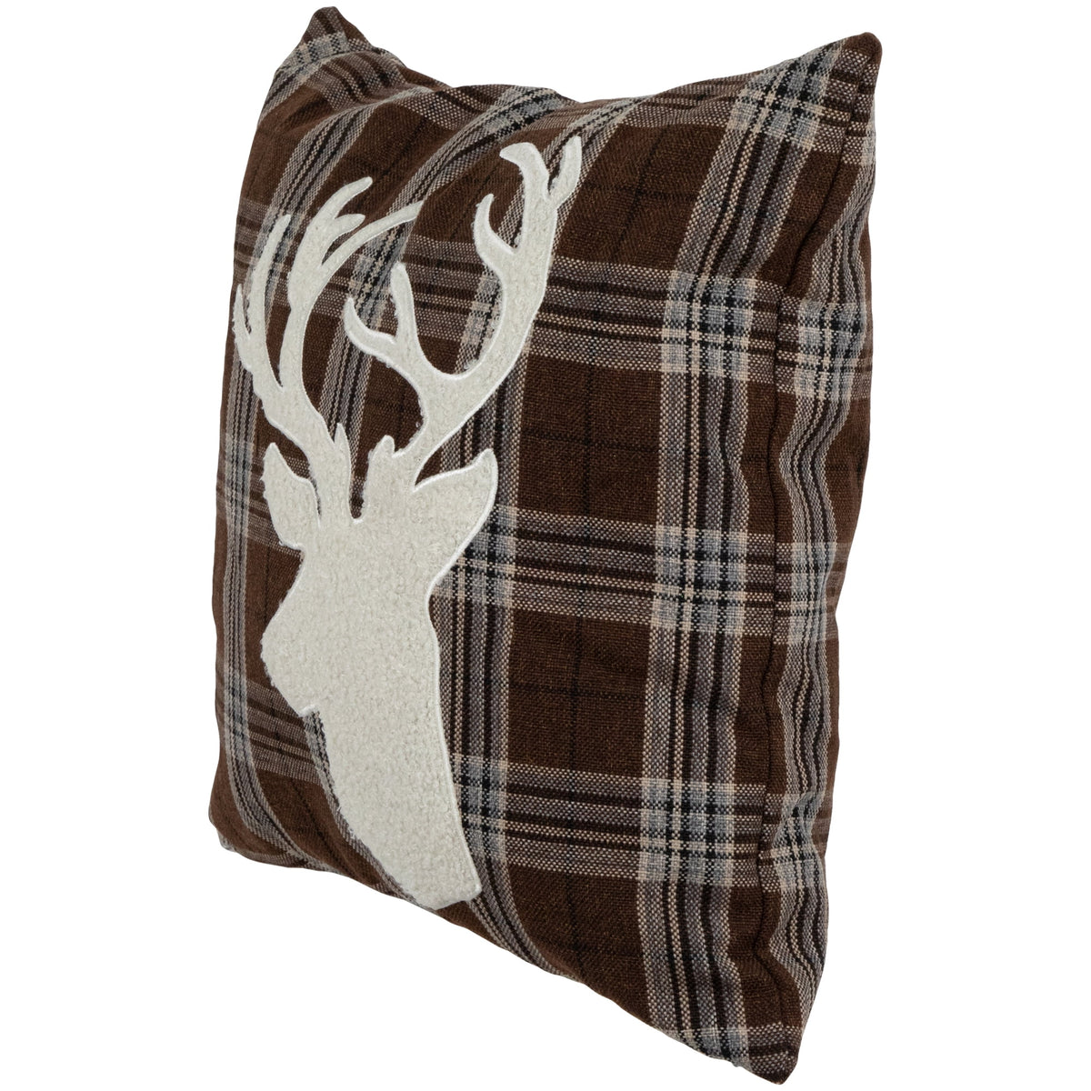 Northlight 16.5" Brown Plaid Stag Christmas Throw Pillow