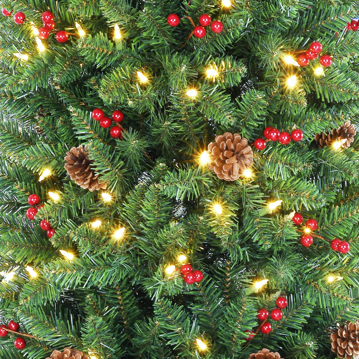 6FT Pre-lit Pencil Christmas Tree with Remote Control, 250 Warm White Multi-Color Lights, Hinged Slim Skinny Spruce for Home, Office, Holiday Party Decoration Dual Color LED, Pinecones Red Berries