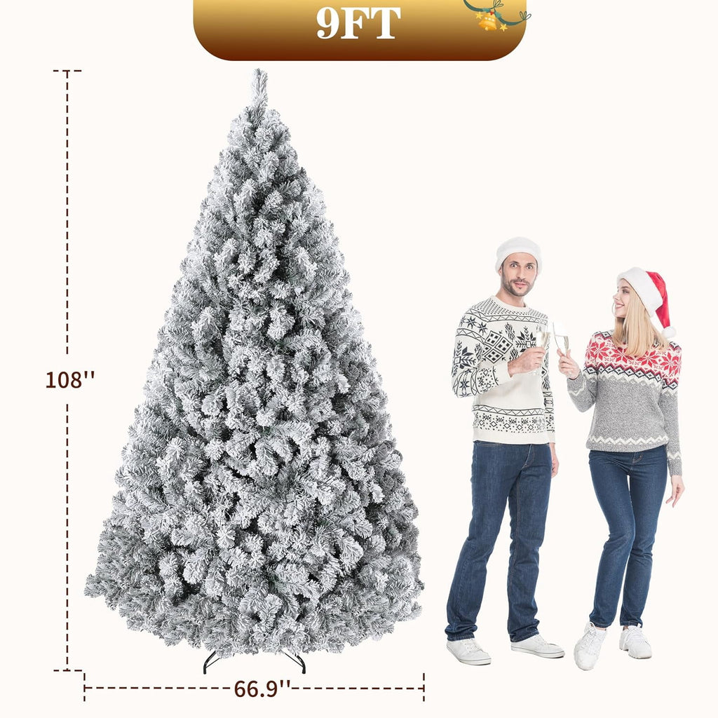 9FT Premium Spruce Artificial Christmas Tree, Pre-Lit with Realistic Hinged Branches, Heavy-Duty Foldable Metal Stand for Home, Office & Large Space Holiday Display
