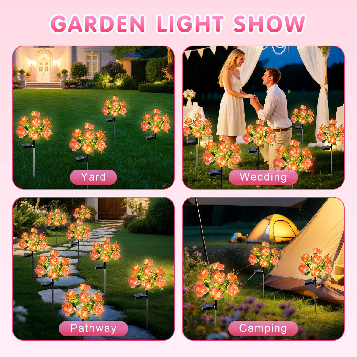 Qoosea Solar Garden Lights Outdoor Waterproof Decorative Flower New Upgraded 2 pack with 17 Butterfly Solar Lights for Garden Yard Outdoor Decor Pathway, Gifts for Mom
