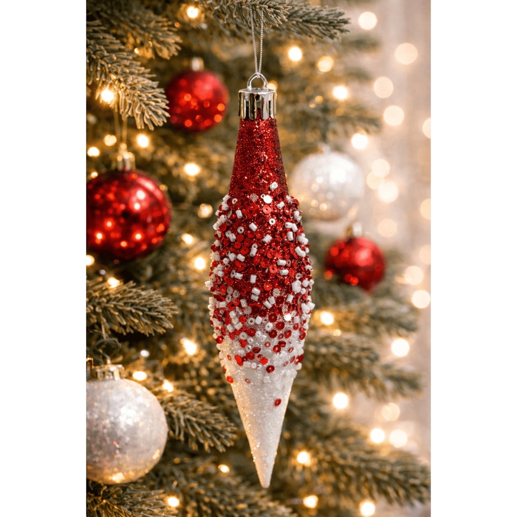 6-Count Red and White Glitter Ombre Finial Shatterproof Christmas Ornaments, 6.1", by Holiday Time